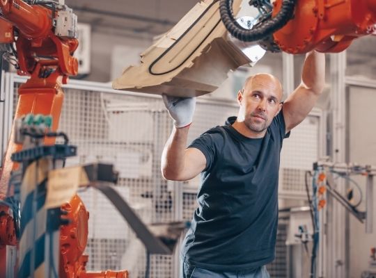 engineer setting up robo arm